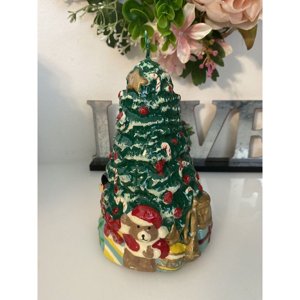 Christmas Tree with Toys & Presents‎ Wax Candle Vintage 1960's Holiday Gift EUC